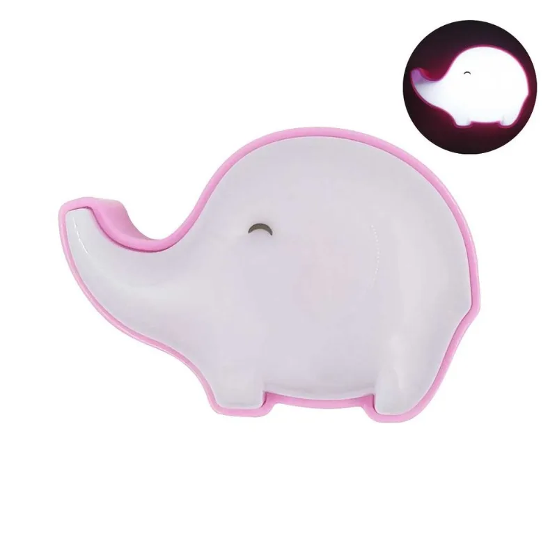 Abajur Noturno Elefante LED 10x7,5cm em Plástico Moment-Rosa