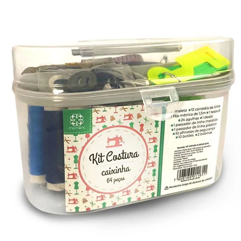 Kit Costura Estojo 64 Pçs Reparos Agulha Alfinete Pequenos