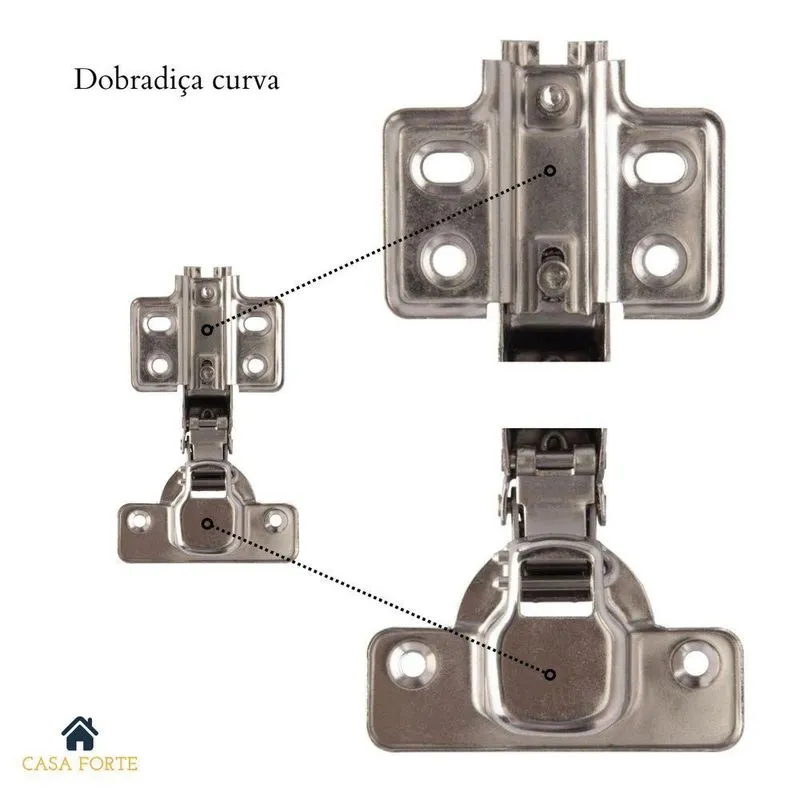 Dobradiça Curva Com Amortecimento Fechamento Suave Inox Hutz 6cm