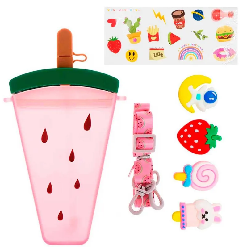 Garrafa Infantil Picolé Frutas 320ml Plástico Weeze-Rosa