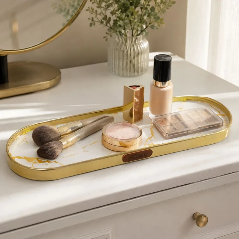 Bandeja Multiuso Elegante Marmorizada Oval Organizadora Home