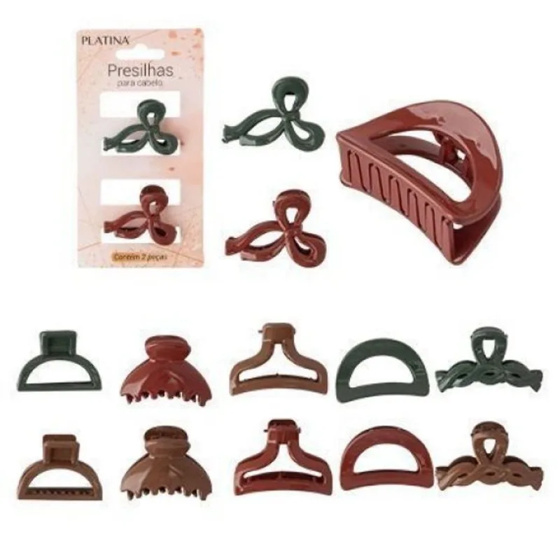 Kit de Presilhas para Cabelo com 2 Unidades 4,5x3x2,5cm - Cores Sortidas - Platina
