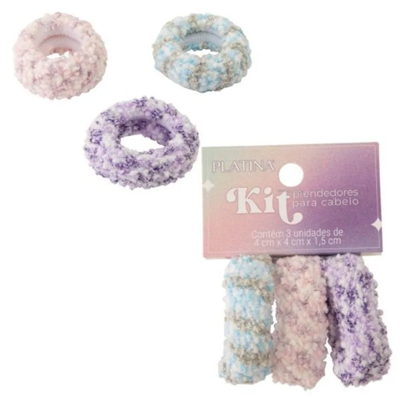 Kit com 3 Prendedores de Cabelo de Nylon - Cores Sortidas - Platina