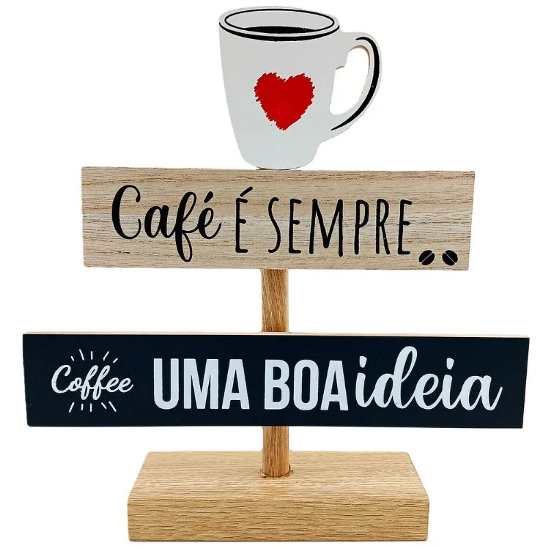 Placa Cantinho do Café Decorativa 20x20x5cm em MDF Moment