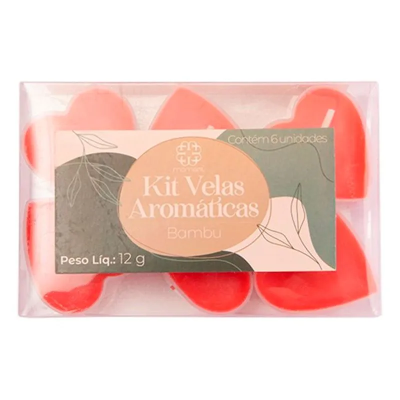 Kit Vela Aromática Coração 6 Peças em Parafina Moment-Vermelho Bambu