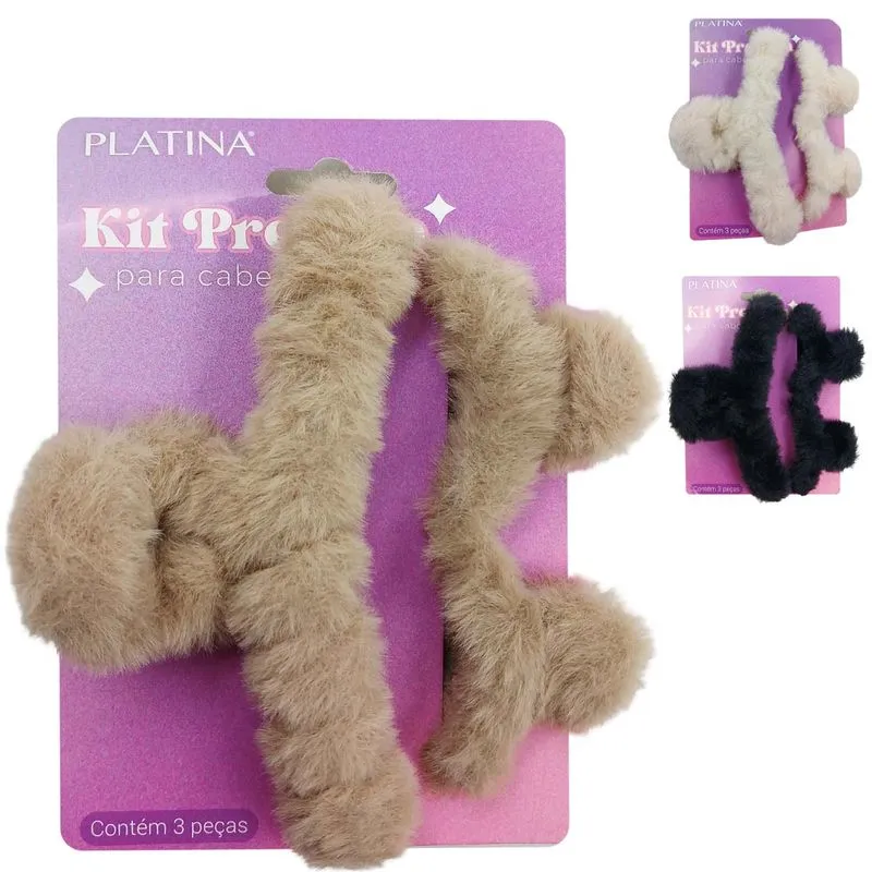 Kit Prendedor de Cabelo 3 Peças em Plástico Moment-Cores Sortidas