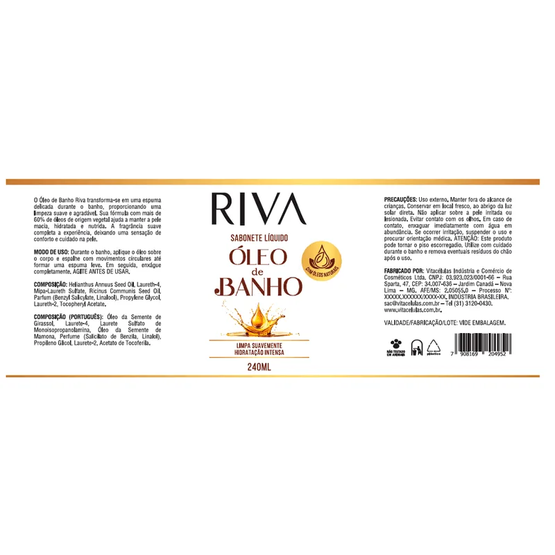 Sabonete Líquido Riva Óleo De Banho 240ml