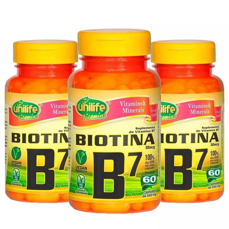 Vitamina B7 (Biotina) - 3x 60 Cápsulas - Unilife