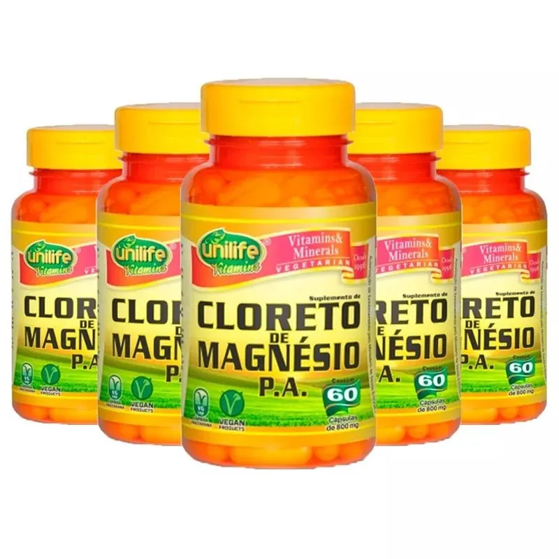 Cloreto de Magnésio p. A. - 5x 60 cápsulas - Unilife