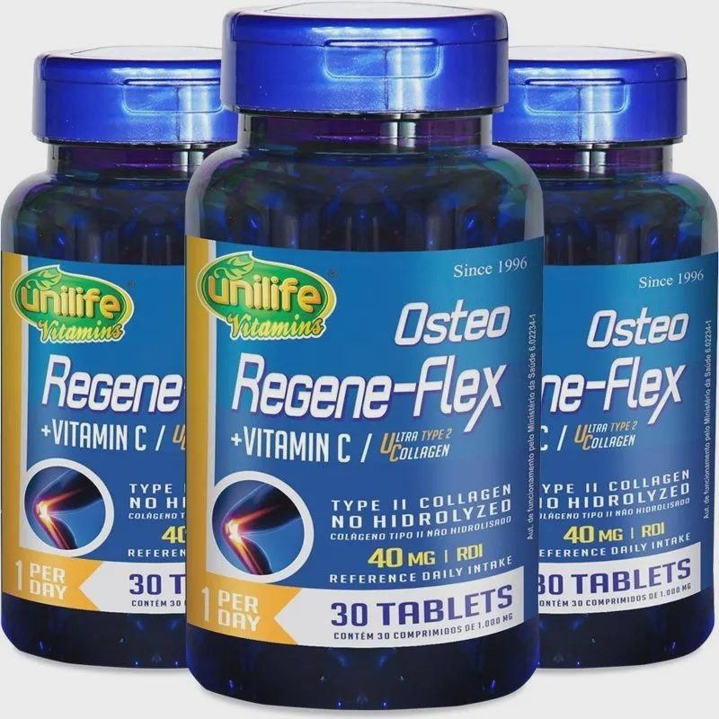 Kit 3 Colágeno tipo 2 ii 40mg Regeneflex Osteo Unilife