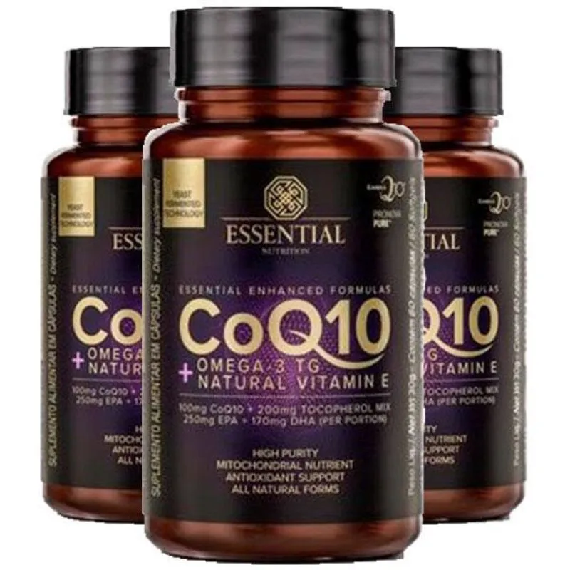 Kit 3 Coenzima Essential Q10 Com Ômega 3 Tg 60 Cápsulas
