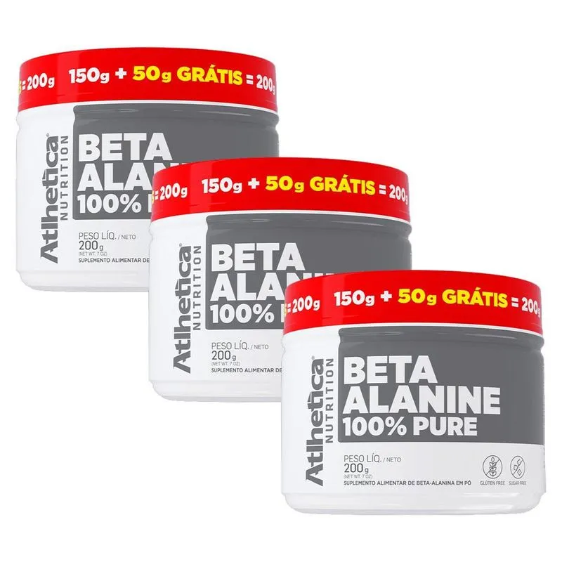 Kit 3 Suplemento Beta Alanina Pó 100% Pura 2000mg Pré Treino