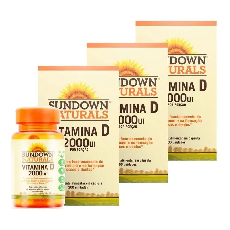 Kit 3 Vitamina D 2000 Ui - 200 Cápsulas - Sundown