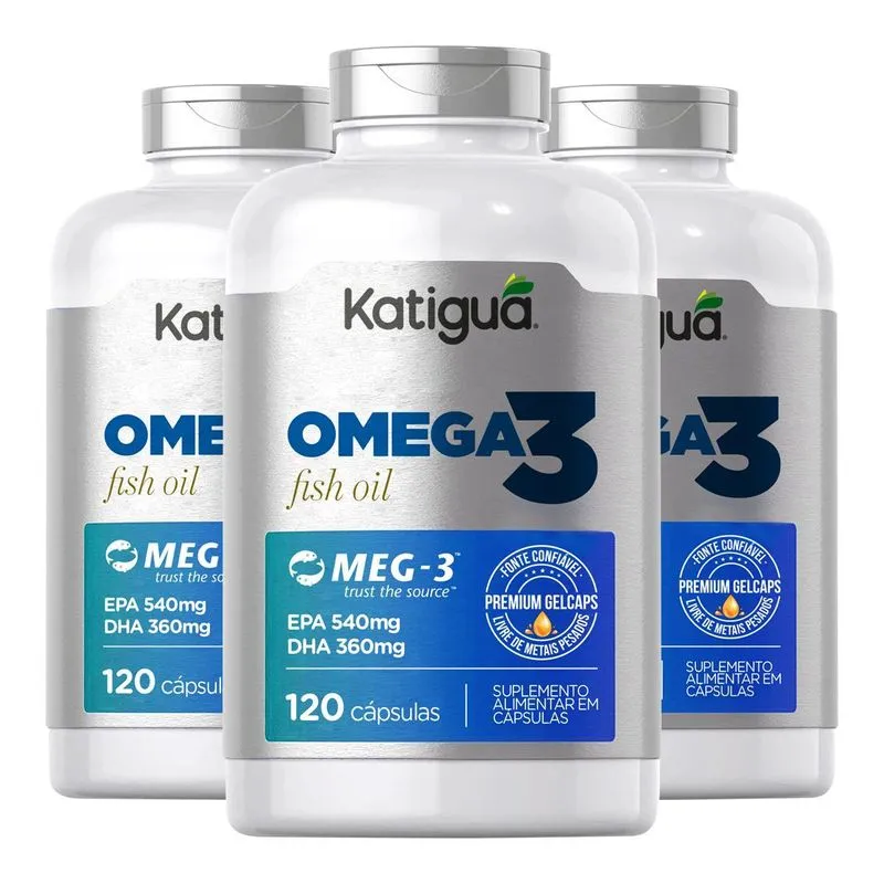 Kit 3 Ômega 3 Meg-3 Epa Dha 3000mg Fish Oil 120 Cápsulas