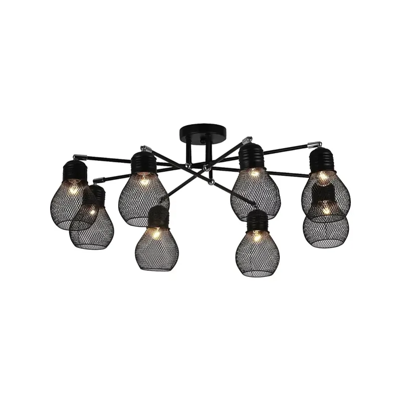 Pendente de Metal Preto 8 Lâmpadas E27 40W 30x79cm - Sindora DCD01314-8