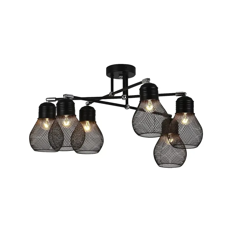 Pendente de Metal Preto 6 Lâmpadas E27 40W 30x70cm - Sindora DCD01314-6