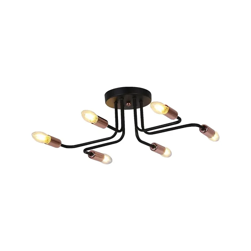 Plafon de Metal Preto 6 Lâmpadas E27 - Sindora DCX01301-6