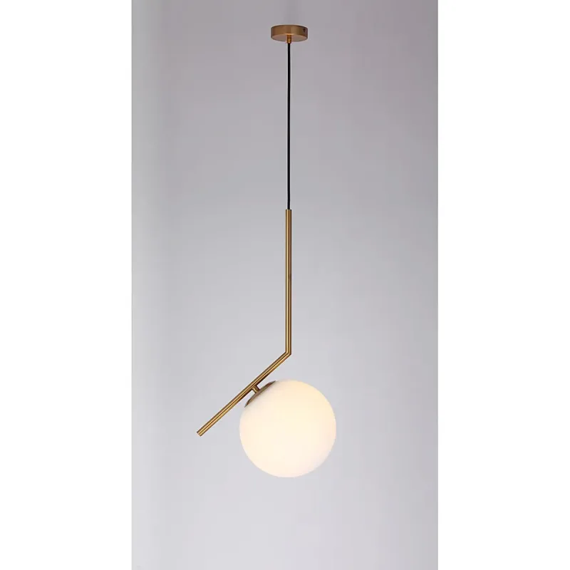 Pendente de Vidro Branco Leitoso e Metal Dourado 1 Lâmpada E27 20x57cm - Sindora DCD02014