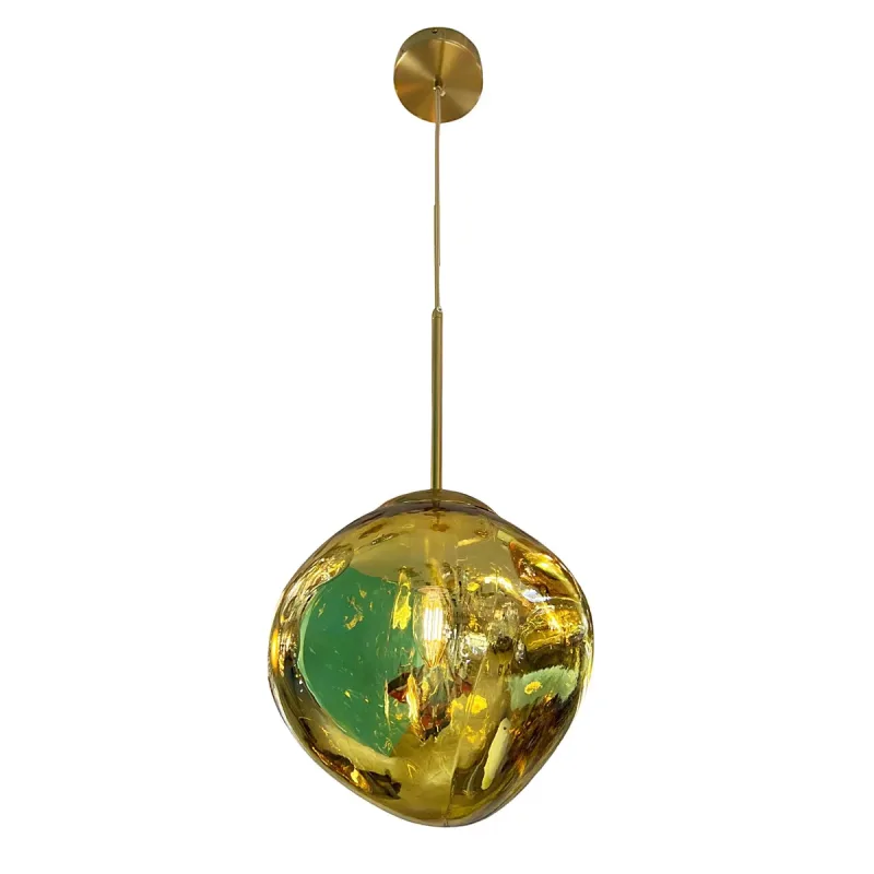 Pendente de Vidro Dourado e Metal 1 Lâmpada E27 28x40cm - Sindora DCD02016