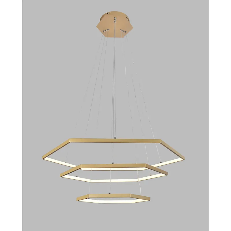 Pendente Hexagonal LED de Alumínio Dourado e Silicone 70W 3000K Bivolt 40x60x80cm - Sindora DCD015036