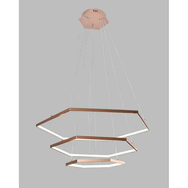Pendente Hexagonal LED de Alumínio Rosé e Silicone 70W 3000K Bivolt 40x60x80cm - Sindora DCD015037
