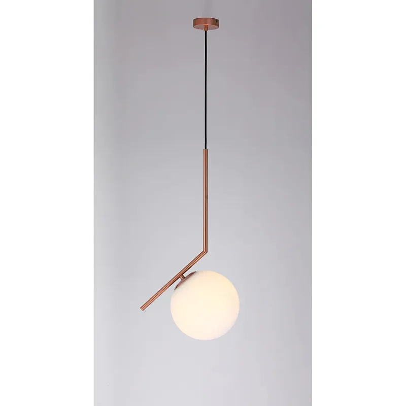 Pendente Globo de Vidro Branco e Metal Rosé 1 Lâmpada E27 Bivolt 29x45cm (Globo 20cm) - Sindora DCD02021