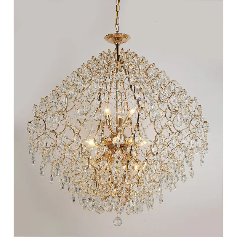 Pendente de Cristal e Metal Dourado 21 Lâmpadas E14 80x80cm - Sindora DCD00415