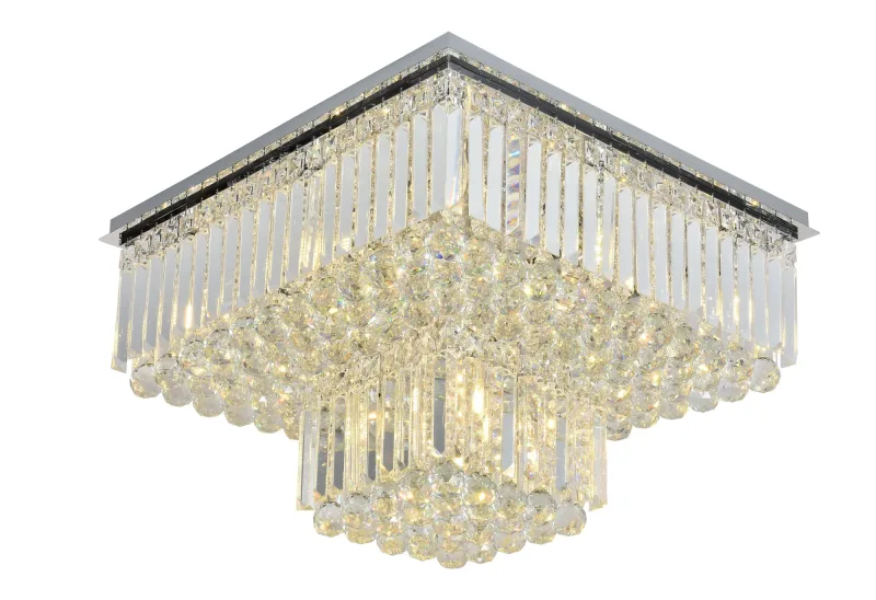 Plafon 60xH38CM E14x12 INOX CROMADO+CRISTAL TRANSPARENTE 2CXS:65x65x16CM | 36x27x18CM 30KG Sindora DCX00727