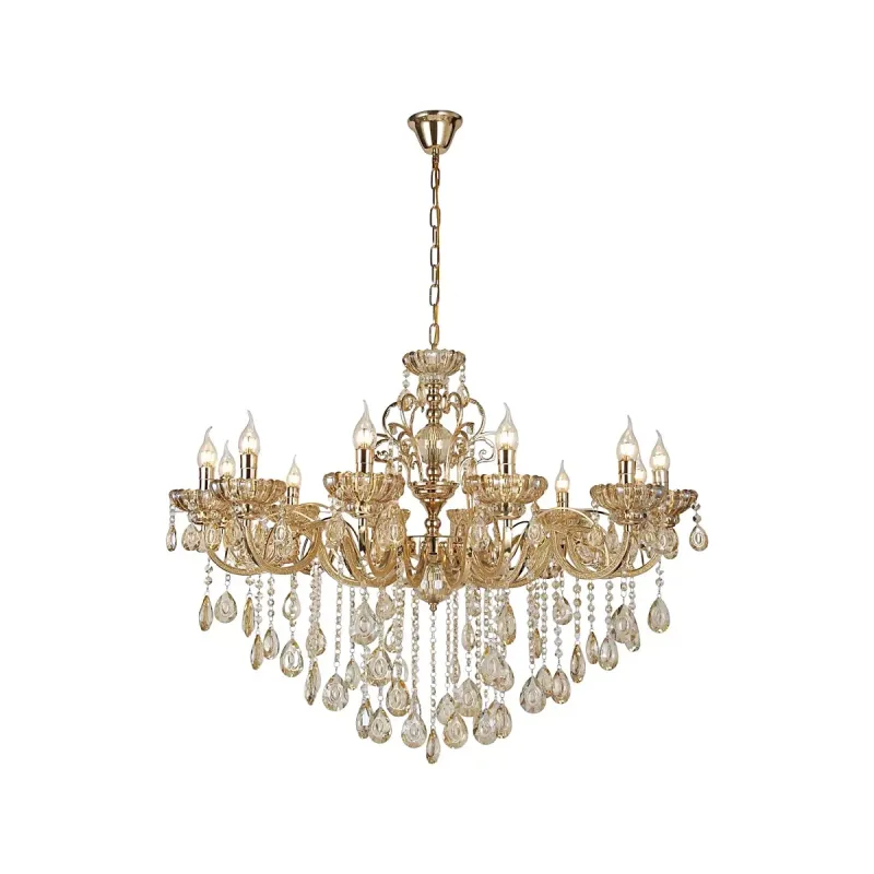 Pendente de Cristal e Metal Dourado 8 Lâmpadas E14 75x53cm - Sindora DCD00409-8