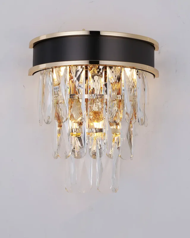 Arandela 24x28CM E14x3 METAL DOURADO E PRETO+CRISTAL TRANSPARENTE CX:35x35x21CM 3KG Sindora DCB00255