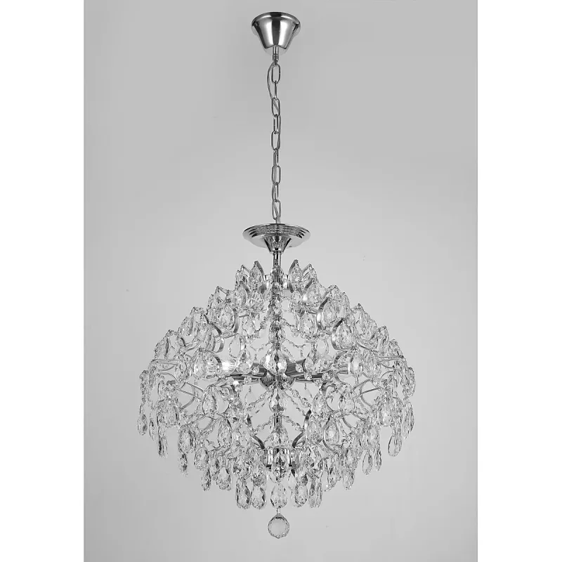 Pendente de Cristal e Metal Cromado 8 Lâmpadas E14 60x60cm - Sindora DCD00420