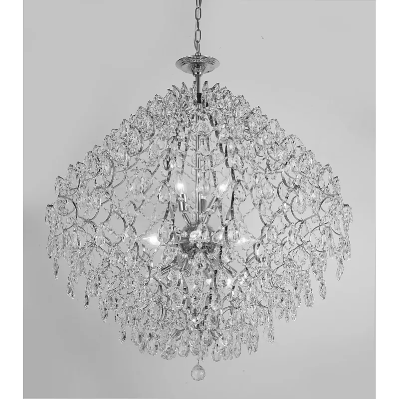 Pendente de Cristal e Metal Cromado 21 Lâmpadas E14 80cm - Sindora DCD00421