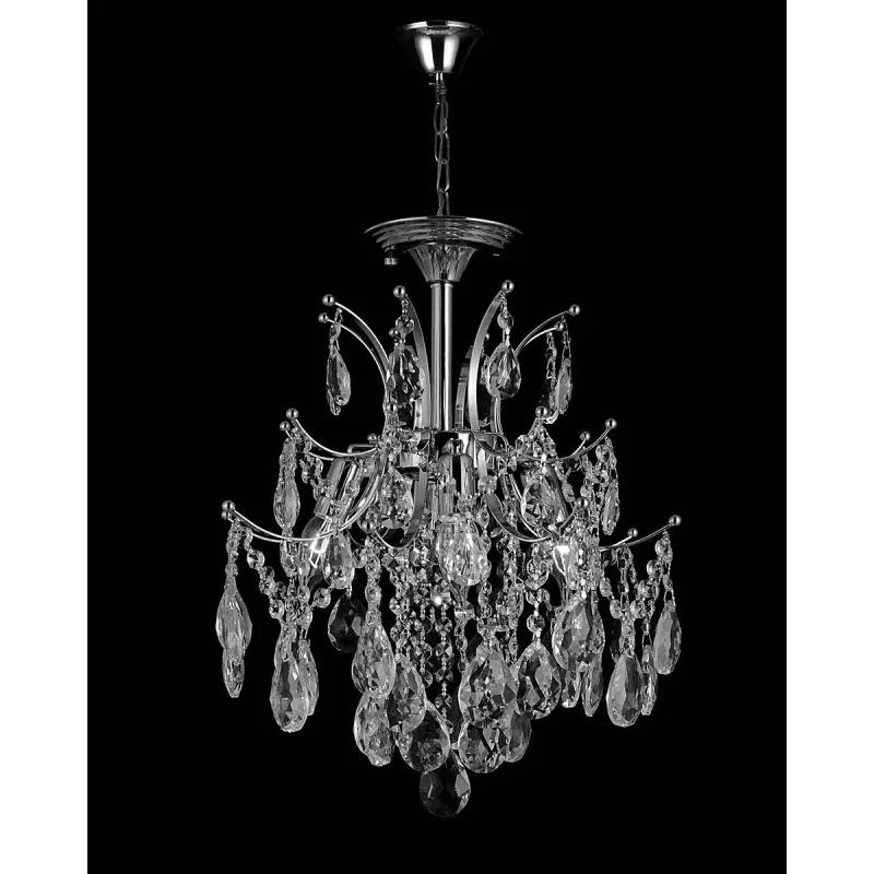 Pendente de Cristal e Metal Cromado 4 Lâmpadas E14 40x45cm - Sindora DCD00437