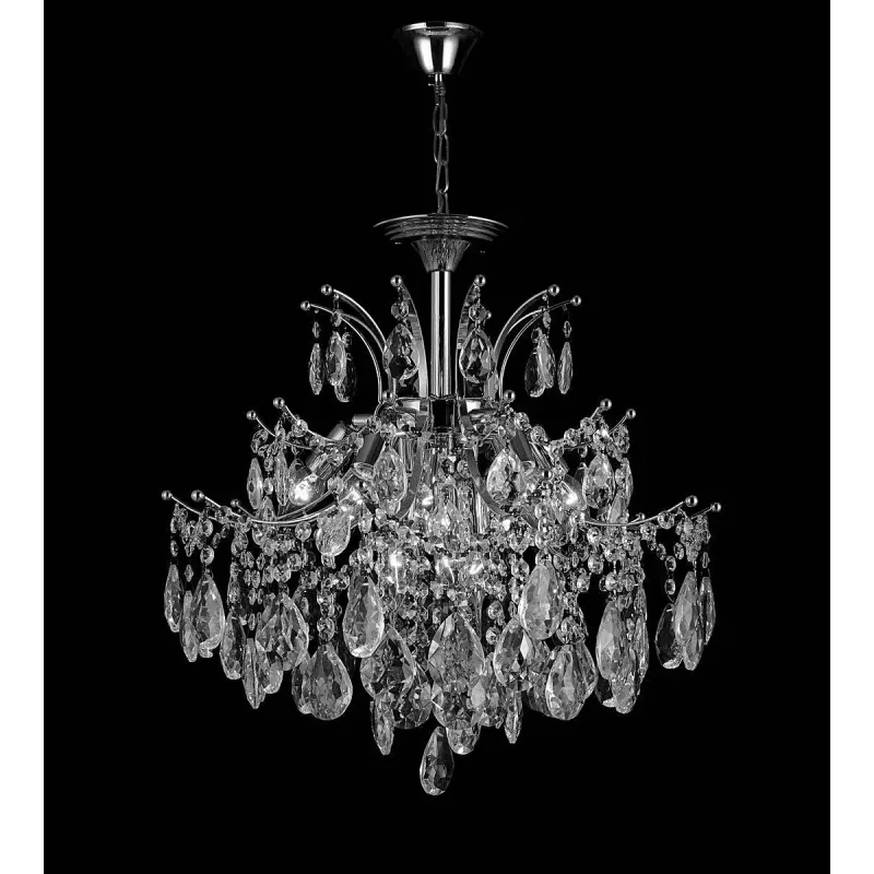 Pendente de Cristal e Metal Cromado 5 Lâmpadas E14 50x55cm - Sindora DCD00438