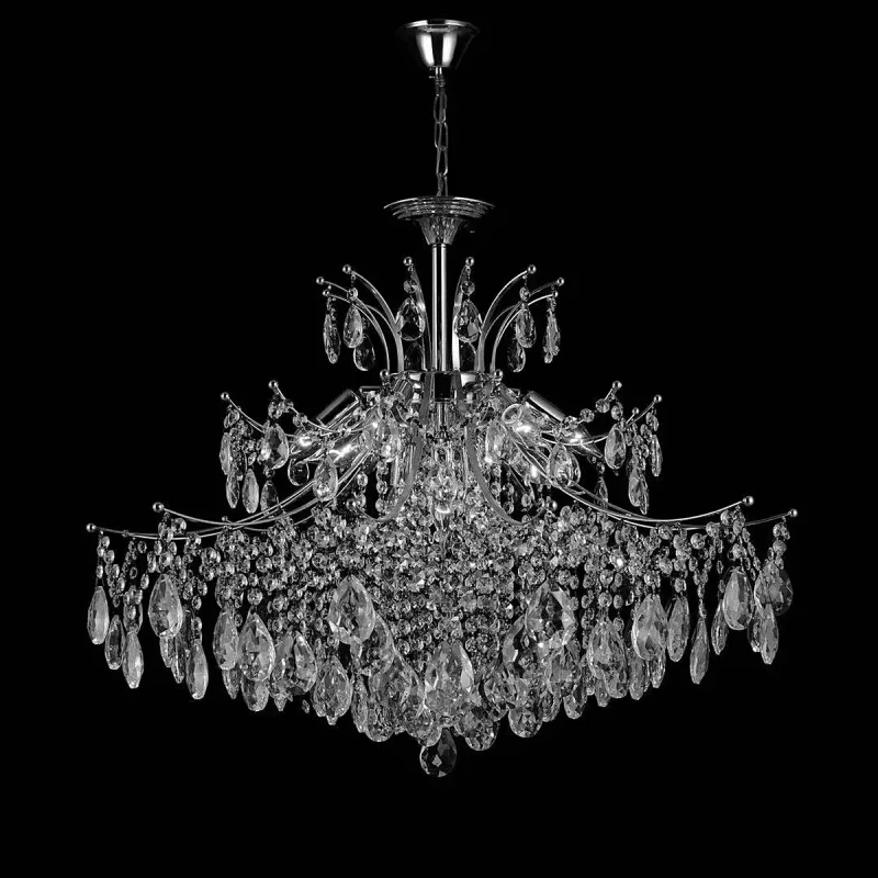 Lustre de Cristal e Metal Cromado 9 Lâmpadas E14 80x65cm - Sindora DCD00440