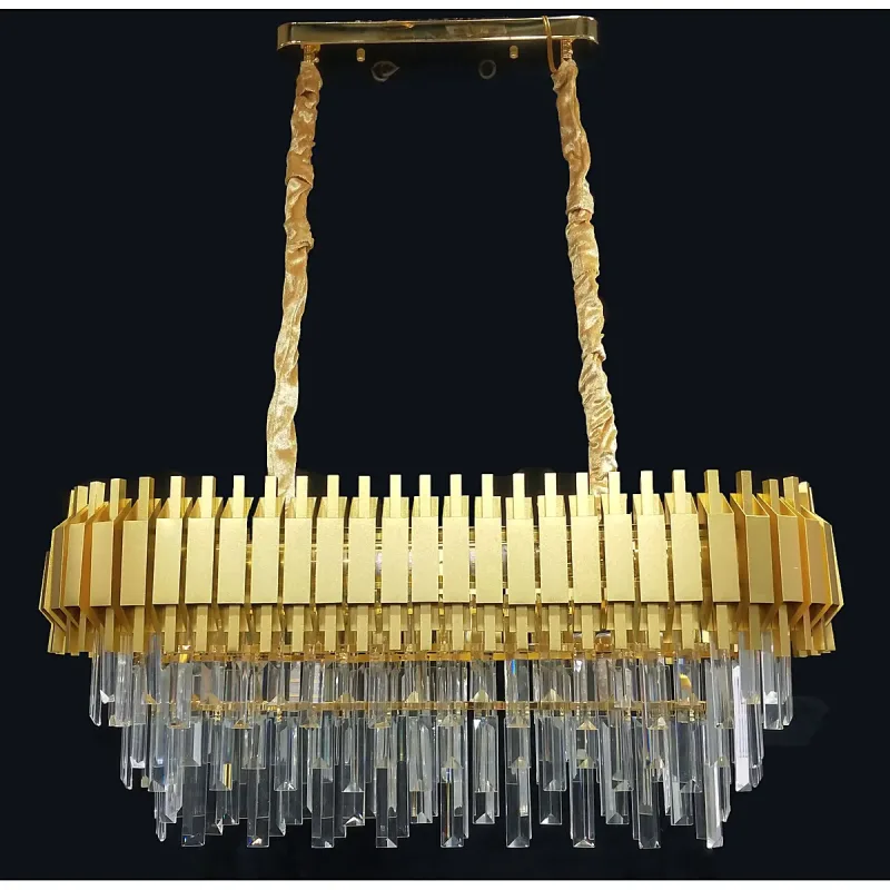 Lustre de Cristal e Metal Dourado 10 Lâmpadas E14 80x30x33cm - Sindora DCD00450