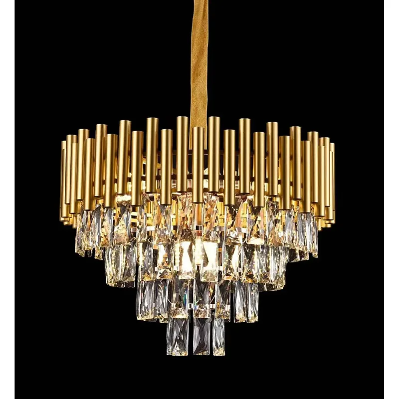 Pendente de Cristal e Metal Dourado 9 Lâmpadas E14 52x33cm - Sindora DCD00453