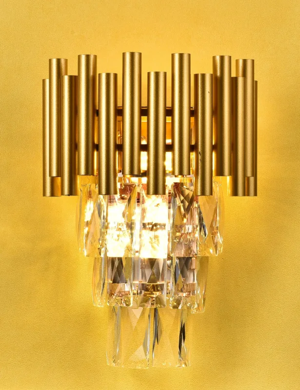 Arandela 26x22CM E14x2 METAL DOURADO+CRISTAL | CANOPLA:16x9CM CX:28x24x15CM 1,8KG Sindora DCB00456