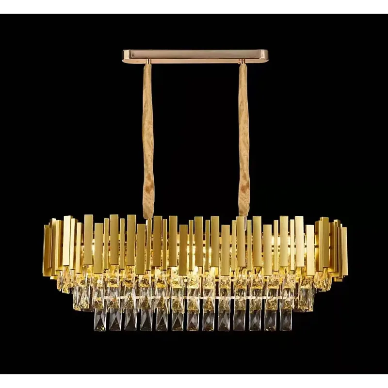 Lustre de Cristal e Metal Dourado 8 Lâmpadas E14 80x30cm - Sindora DCD00460