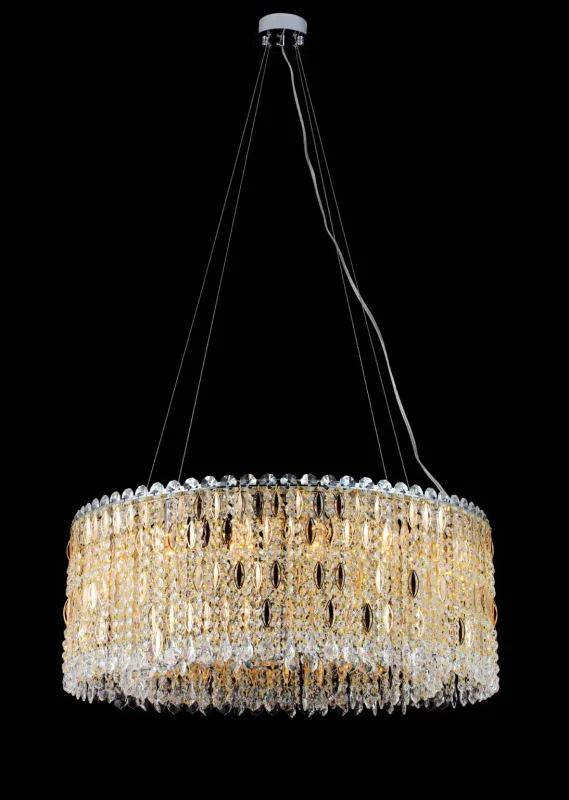 Pendente de Cristal e Metal Dourado 16 Lâmpadas E14 80x32cm - Sindora DCD00262