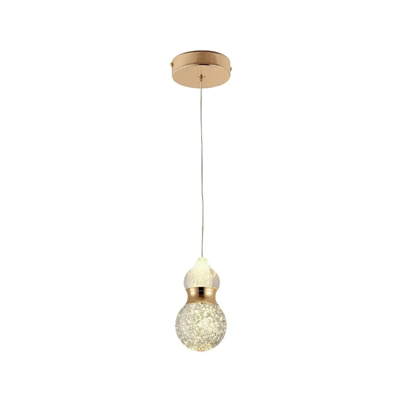 Pendente LED de Cristal e Metal Dourado 5W 3000K Bivolt 9x15cm - Sindora DCD02169
