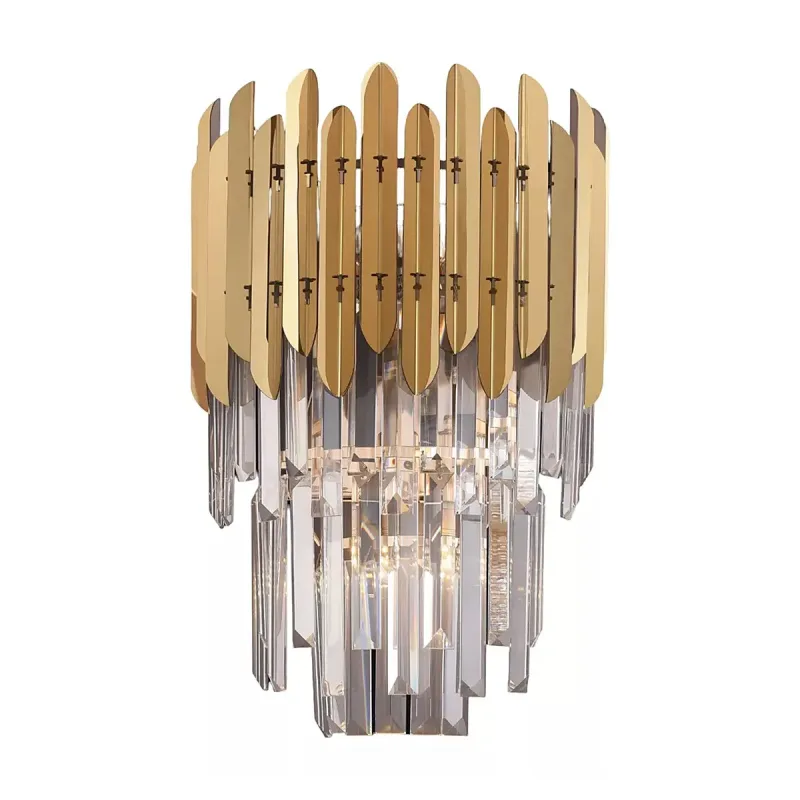 Arandela 27x41CM E14x2 INOX DOURADO+CRISTAL TRANSPARENTE | CANOPLA:28x12CM CX:30x30x18CM 3KG Sindora DCB03908