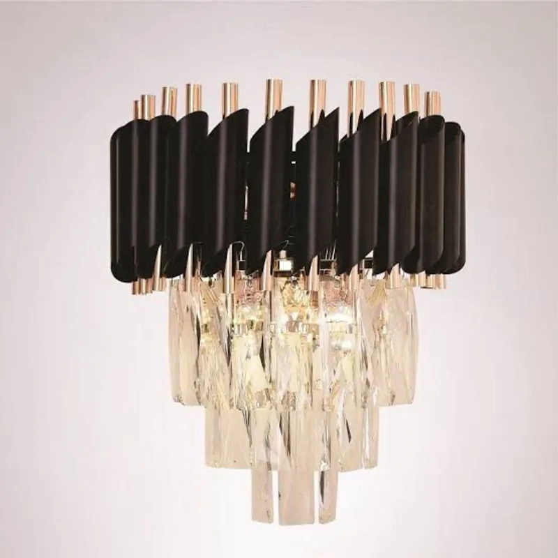 Arandela Queen Metal Preto 2xE14 Cristal 24x31cm Bivolt