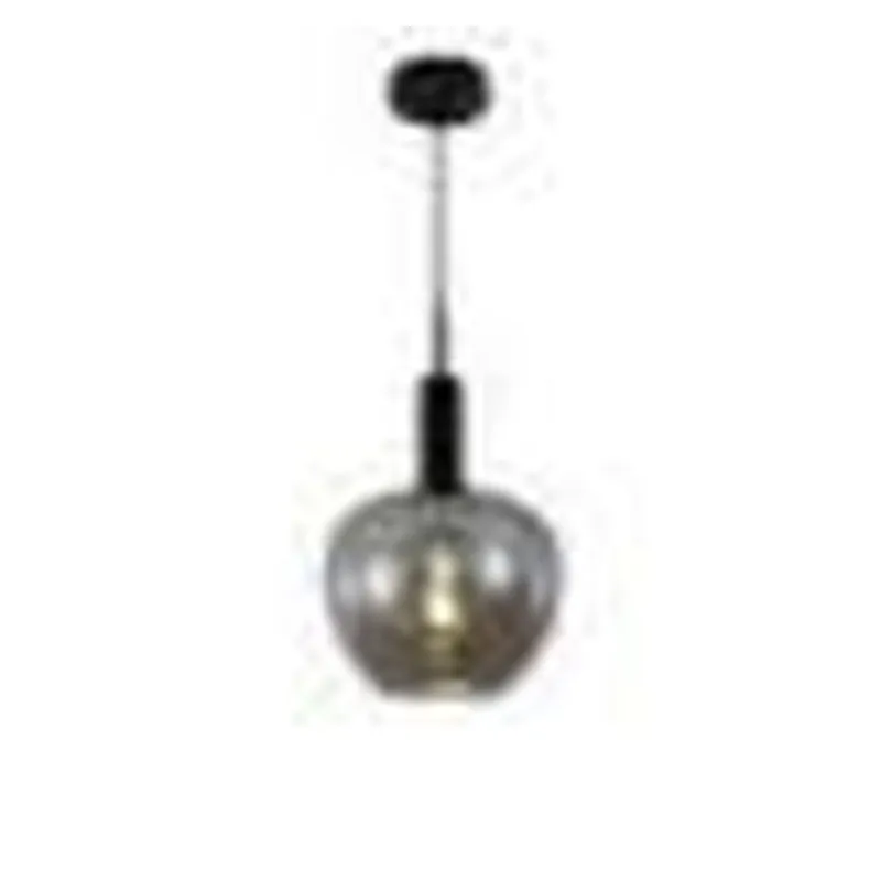 Pendente de Vidro Fumê e Metal Preto 1 Lâmpada E27 23x30cm - Sindora DCD04003