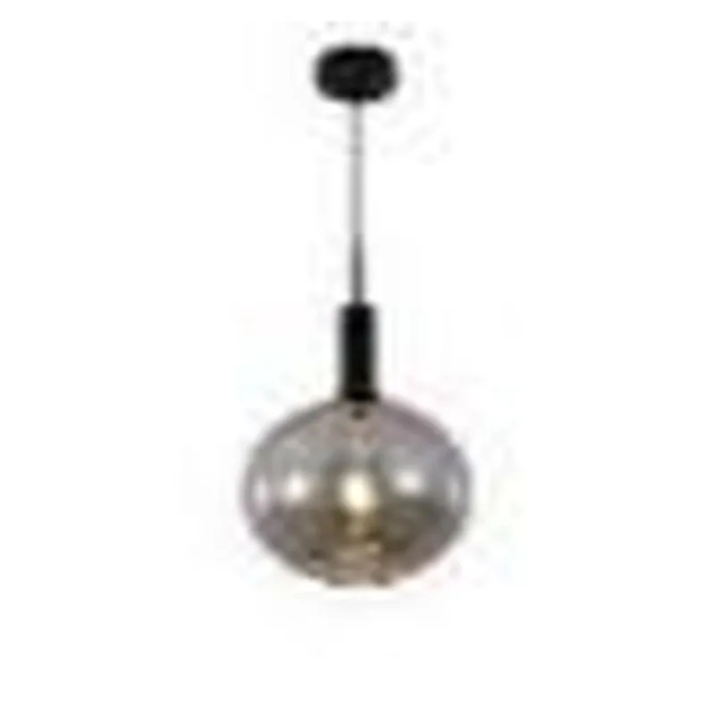 Pendente de Vidro Fumê e Metal Preto 1 Lâmpada E27 30x33cm - Sindora DCD04005