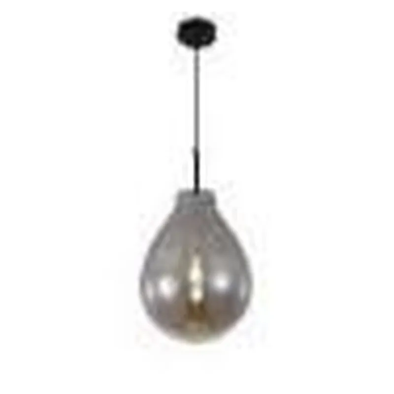 Pendente de Vidro Fumê e Metal Preto 1 Lâmpada E27 30x62cm - Sindora DCD04009