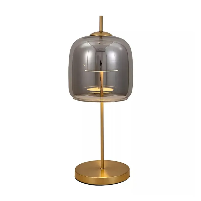 Abajur LED de Metal Bronze e Vidro Fumê 12W 3000K 23x57cm - Sindora DCT04022