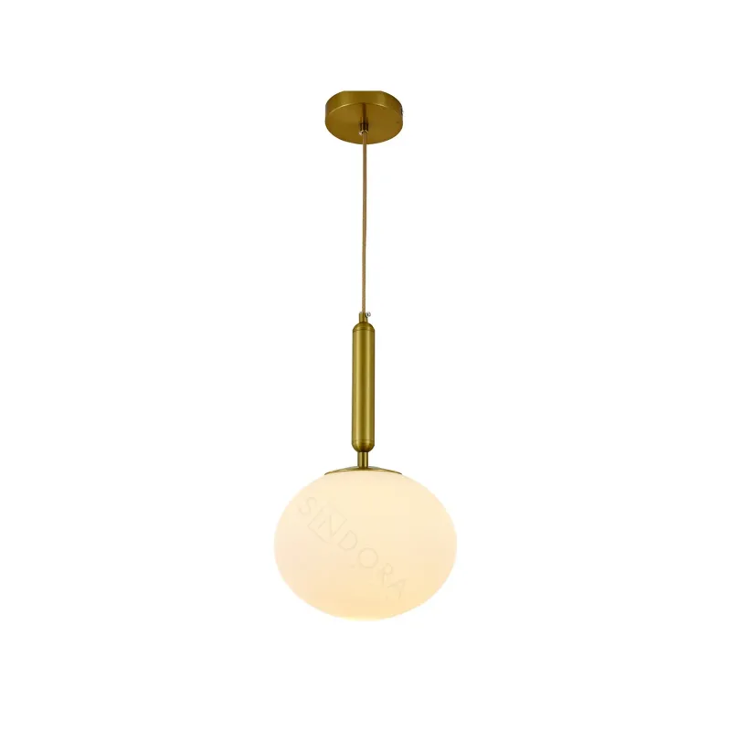 Pendente Oval de Vidro Branco e Metal Bronze 1 Lâmpada E27 23x38cm - Sindora DCD04028