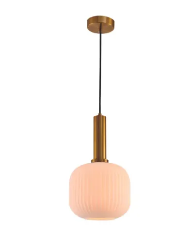 Pendente de Vidro Branco e Metal Bronze 1 Lâmpada E27 25x33cm - Sindora DCD04041