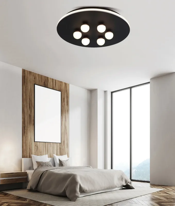 Plafon Ø40x40x8,5CM 32W 3000K 1600LM BIVOLT METAL PRETO+ACRILICO CX:49,5x10,5x46,5CM 3,5KG Sindora DCX01805